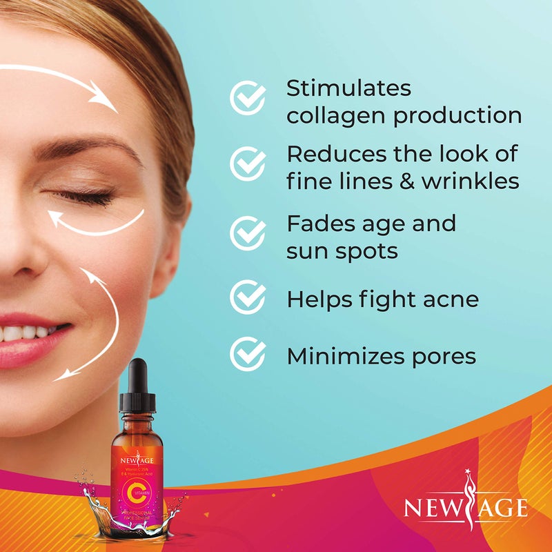 New Age (2-PACK) Vitamin C Serum with Hyaluronic Acid for Face and Eyes - Natural Anti Aging Eye Serum - Facial Serum Fades Age Spots and Sun Damage - By New Age - Image 4