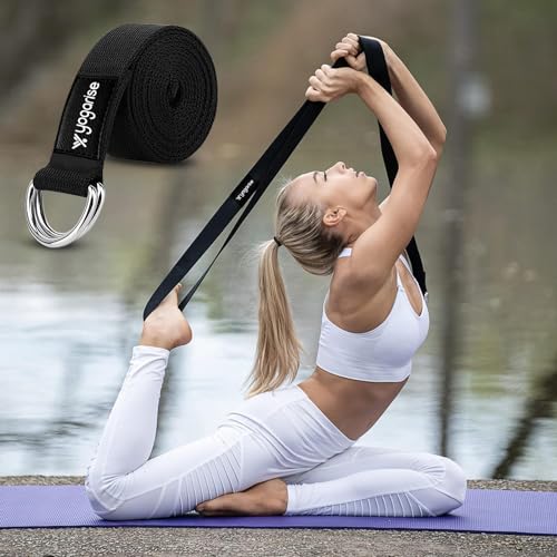 Yogarise Yoga Belt for Women and Men - Yoga Strap for Stretching with Extra Safe 2 in 1 Adjustable D-Ring Buckle, Durable and Comfy Texture, Perfect for Your Yoga Session (6 Feet, Black) - Image 1
