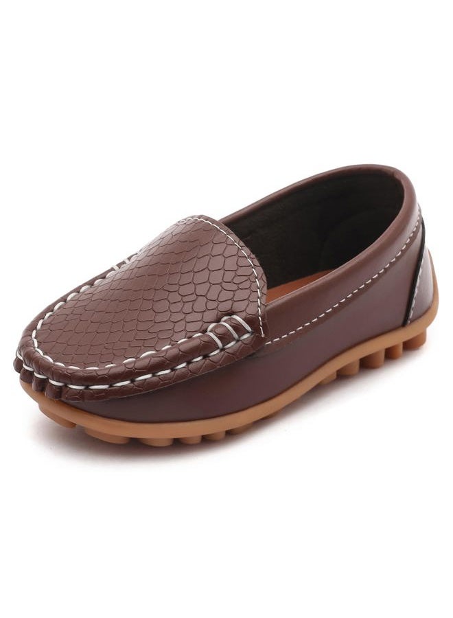 LONSOEN Toddler Little Kid Boys Girls Soft Slip On Loafers Dress Flat Shoes, Brown, 7 Toddler - Image 1