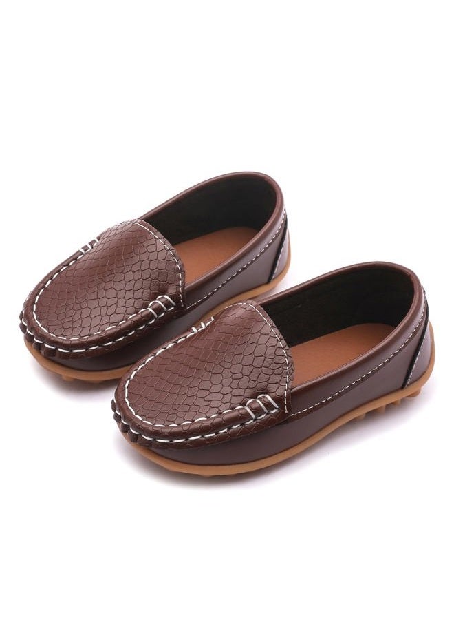 LONSOEN Toddler Little Kid Boys Girls Soft Slip On Loafers Dress Flat Shoes, Brown, 7 Toddler - Image 4