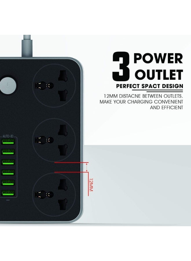 Compact 3-Socket & 6-USB Power Strip with Surge Protection — Fast Charging, Space-Saving Extension - Image 4