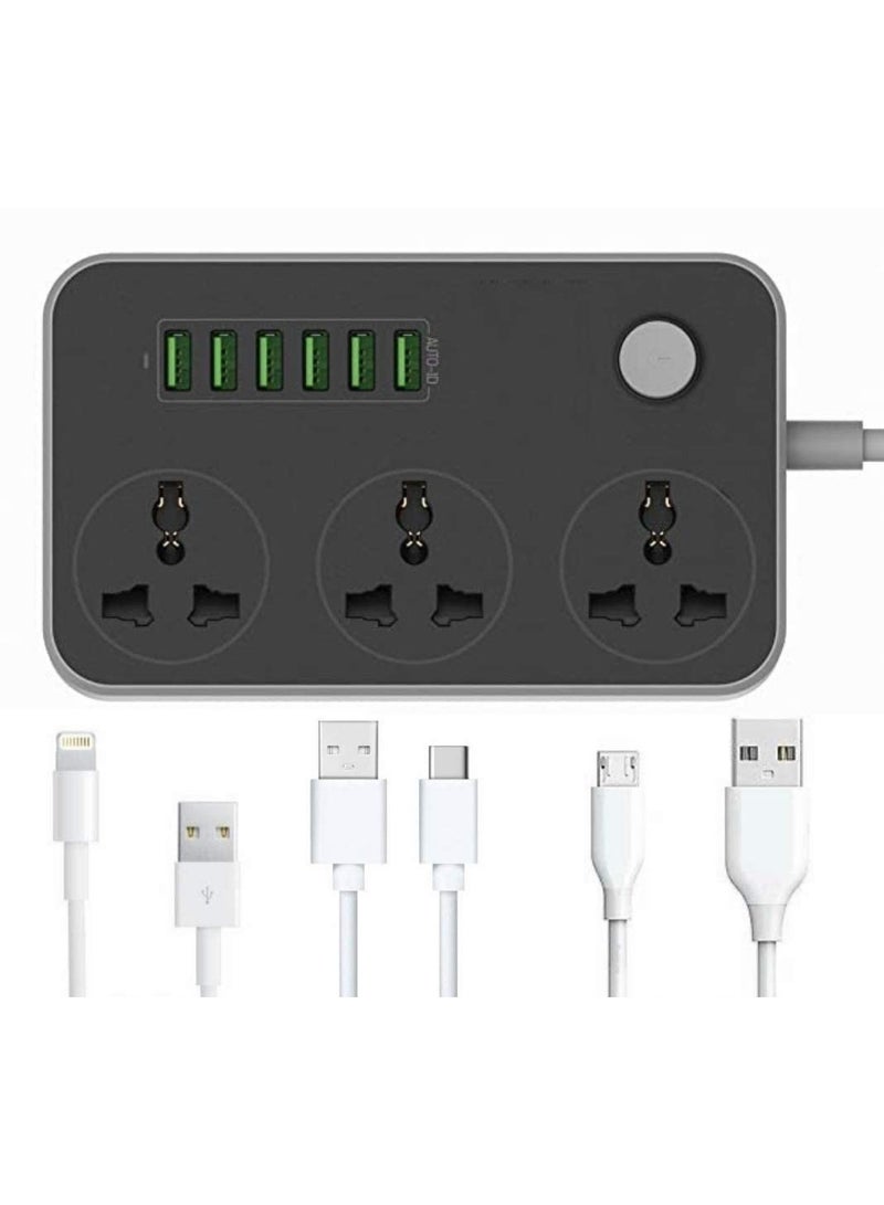 Compact 3-Socket & 6-USB Power Strip with Surge Protection — Fast Charging, Space-Saving Extension - Image 2