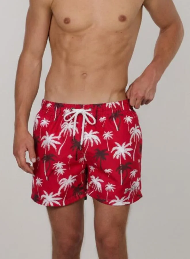 Just Nature Palms in Red Swim Shorts
