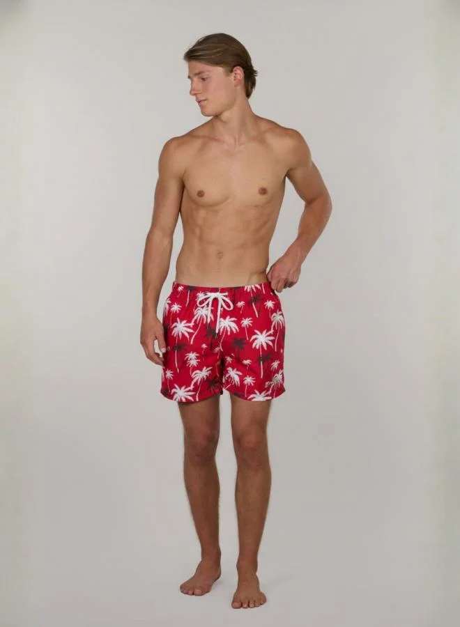 Just Nature Palms in Red Swim Shorts