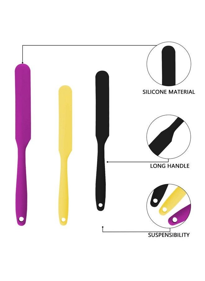 SAVITA 3Pcs 2 Sizes Silicone Spatulas Nonstick Resin Stir Sticks Reusable Wax Silicone Spatulas Scraper For Mixing Liquid Powder Wax Paint Diy Craft Home And Salon (Purple Black Yellow)  - Image 4