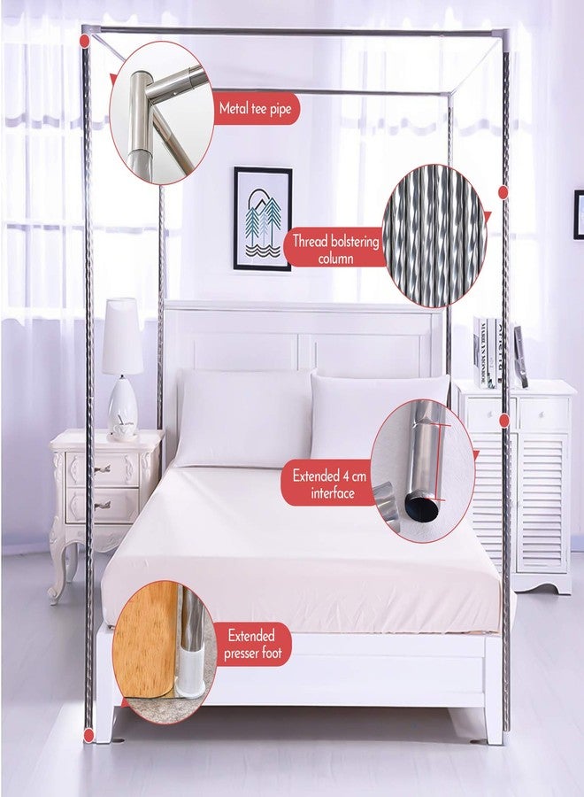 Foreate Canopy Bed Frame Stainless Steel Queen Size Bed Canopy Frame & Bed Poles, Fit for Four-Corner Bed and Mosquito Curtains, Queen (Silver) - Image 2