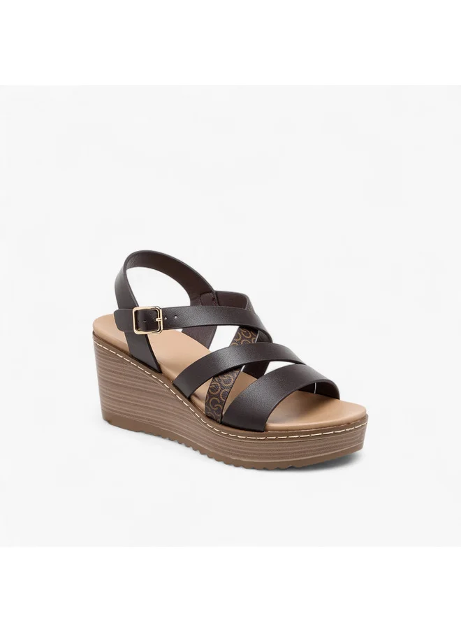 Celeste Women's Logo Print Cross Strap Sandals with Wedge Heel