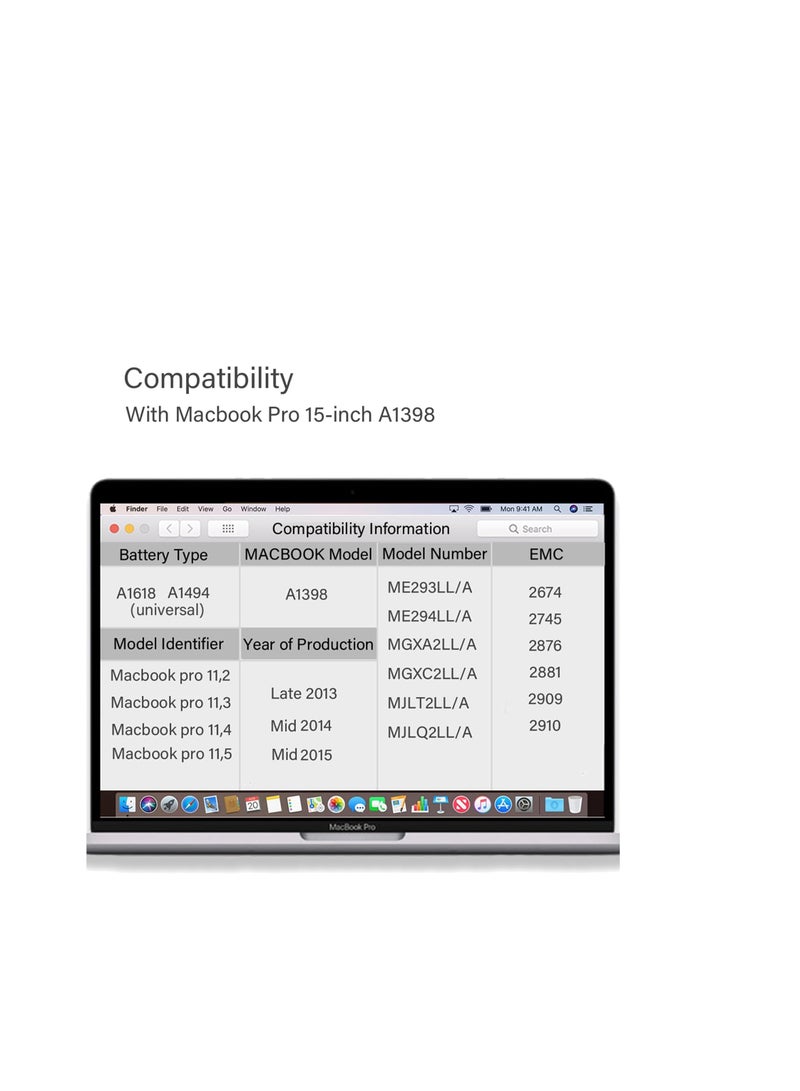 Terabyte Replacement Battery for MacBook Pro 15 Inch, Retina A1398 (Late 2013, Mid 2014, Early 2015) 8440mAh, Compatible with A1494 A1618, EMC 2745 2881 2909 2910 - Image 2