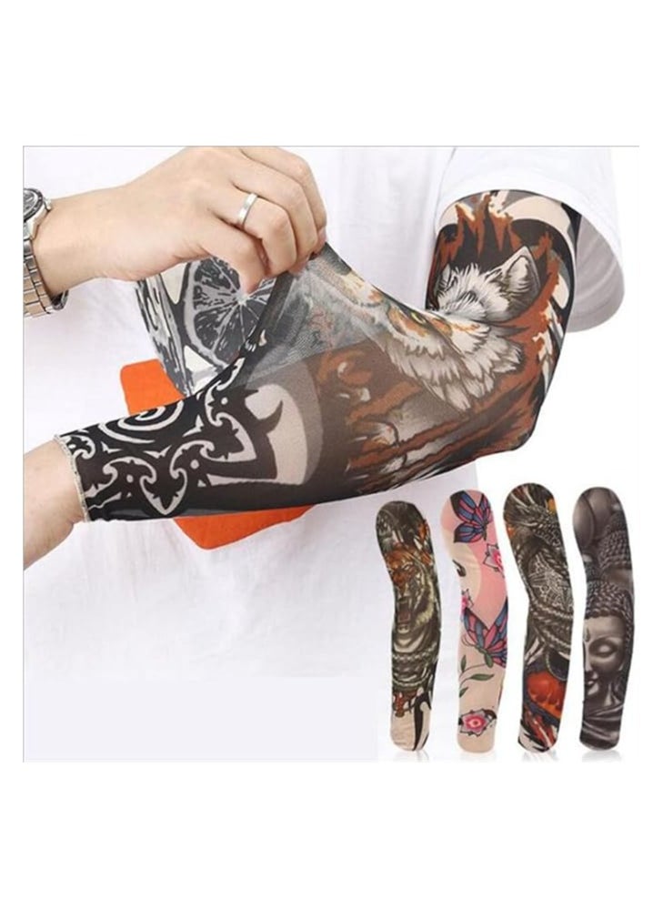 Generic One Pair Women's and Men's Nylon Stretch Tattoo Printed Full Hand Arm Sleeves Gloves, Random Print, Multicolor  - Image 2