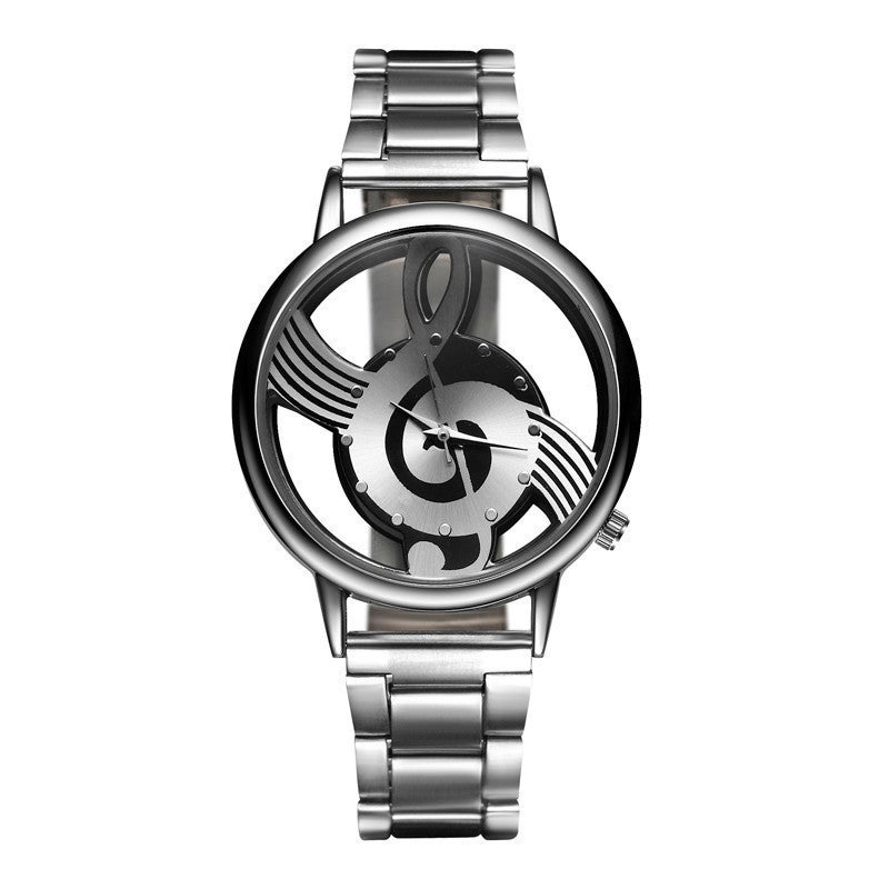 Fashion Music Note Hollow Womens Watch Steel Strip