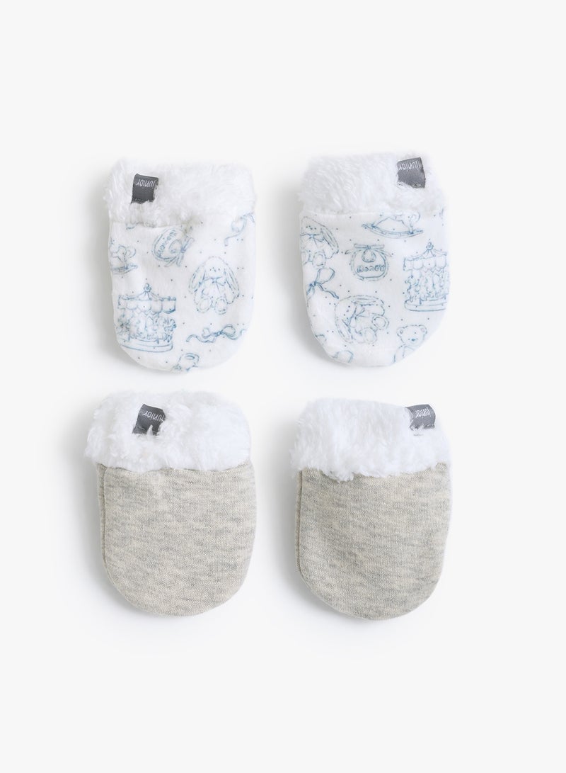 Baby Boys Teddy Mittens Pack Of 2