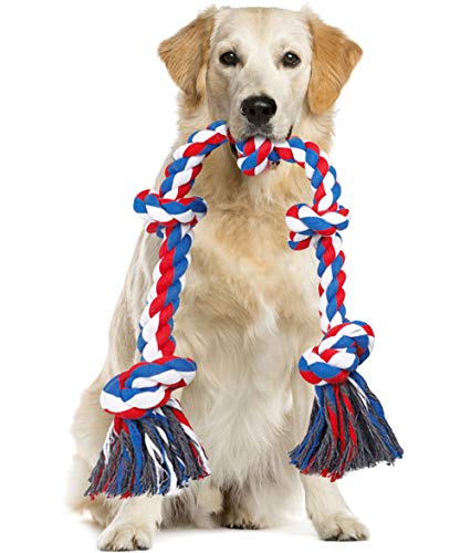 Bmag Dog Rope Toys for Aggressive Chewers Interactive Heavy Duty Dog Toys for Medium Large Dogs Tough Twisted Rope Toy with 5 Knots Red - Image 1