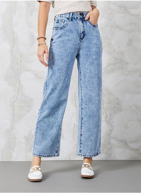 Mid Rise Ankle Length Wide Leg Jeans