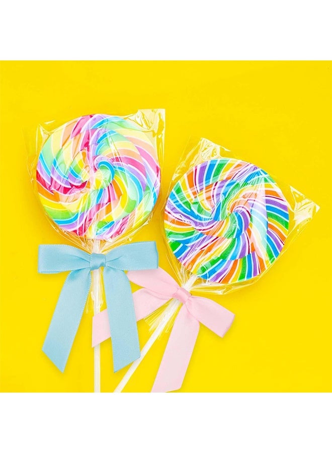 Satin Ribbon Sky Blue Bow Decor 2.5" Premade Pink Twist Tie Bows for Gift Wrapping Treat Bags Party Favors Wedding Decorations - 30 Counts - Image 5