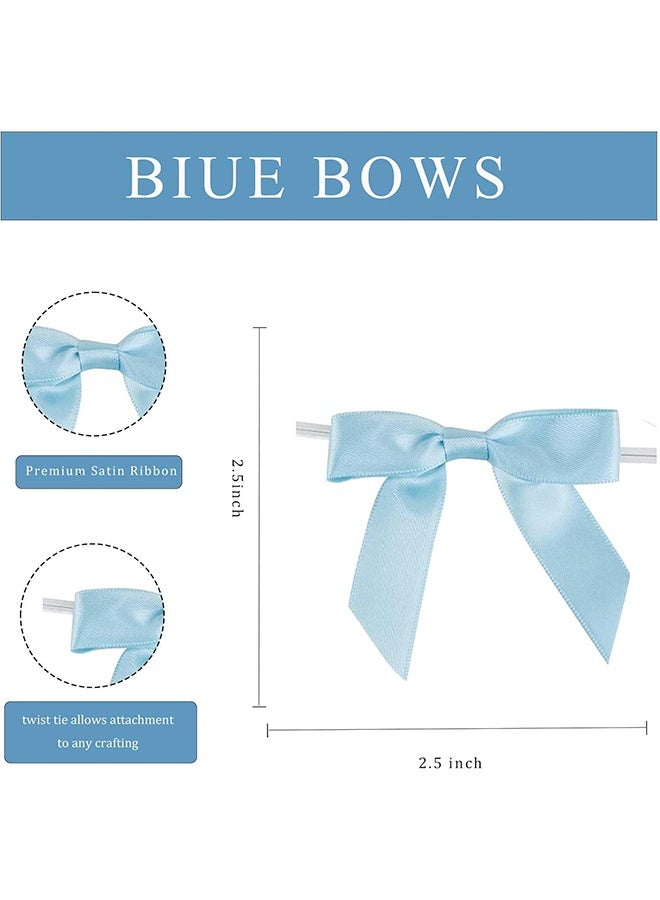 Satin Ribbon Sky Blue Bow Decor 2.5" Premade Pink Twist Tie Bows for Gift Wrapping Treat Bags Party Favors Wedding Decorations - 30 Counts - Image 2