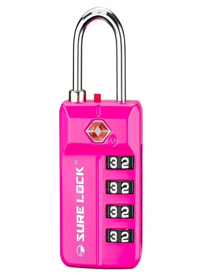 Sure Lock TSA Approved 4-Digit Resettable Combination Luggage Locks with Open Alert, Easy-Read Dials - for Luggage, School Lockers, Gym, Office, Toolbox & Security Cases (Pink 1 Pack) - Image 1