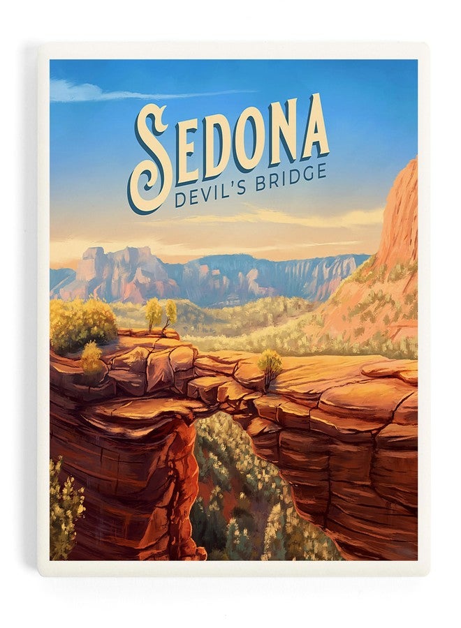 Lantern Press Sedona, Arizona, Oil Painting, Devil's Bridge (Absorbent Ceramic Coaster, Single, Cork Back, Kitchen Table Decor) - Image 1
