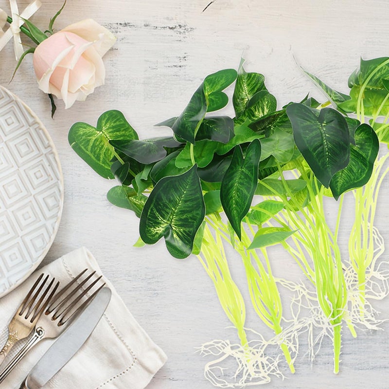 Green Silk Artificial Leaves Stems Set Of 3 For Home Table Centerpiece Indoor Decor - Image 5