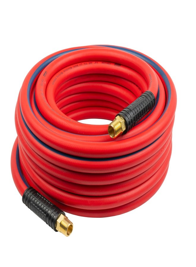 Lincoln 72H1250 50' x 1/2" ID Air/Water Hybrid Polymer Replacement Hose for 83754 Reel, 1/2" NPT Male Leak-free Brass Fittings, Kink Resistant, Meets PFAS-Free Regulations, UV Protective, Red/Black