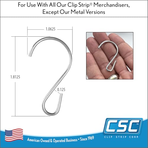 Clip Strip 100 Pack S Hooks for Hanging Displays in Retail, 1.8125" L, Open Ended Version, Use at Home Hanging Jewelry, Kitchenware, Keys, SH-50 - Image 2