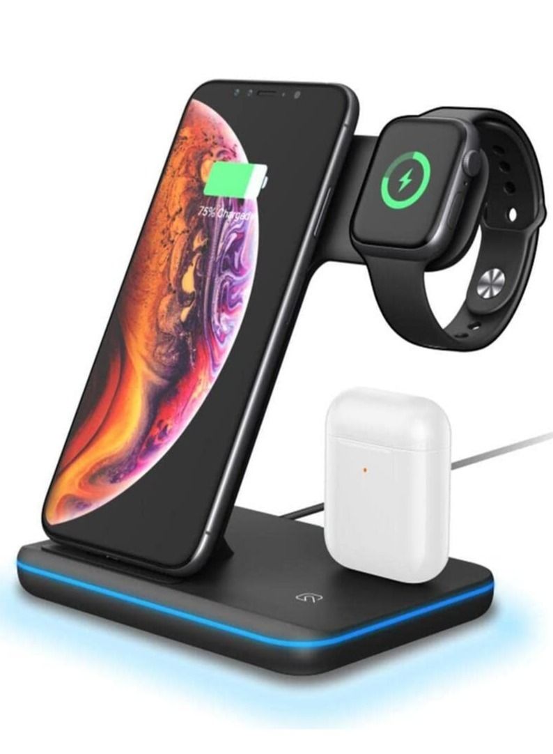 ELTRAZONE 3-In-1 Fast Wireless Charger | Wireless Charging Station 15W Qi Fast Wireless Charger Stand Mainly Compatible For Smart phones | Smart watches | Earphones & someTWS MultiCharger - Image 1