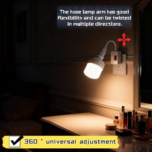 RyanDesign 2-Pack E26/E27 Socket Extension with On/Off Switch, 360° Fully Flexible Neck Plug-in Light Socket Adapter, No Wiring Needed,Flame Retardant PC,for Bedroom,Night Light,Garage,Closet,and Bulb Camera - Image 4