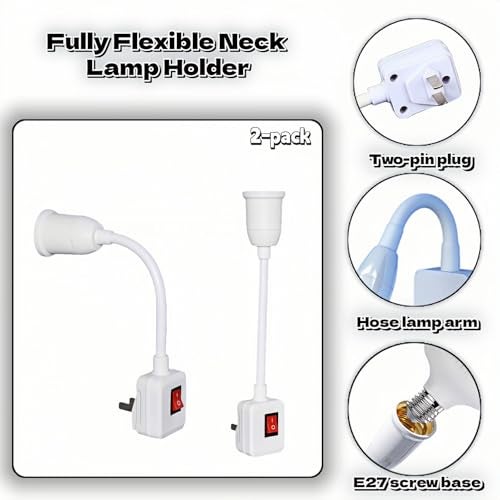 RyanDesign 2-Pack E26/E27 Socket Extension with On/Off Switch, 360° Fully Flexible Neck Plug-in Light Socket Adapter, No Wiring Needed,Flame Retardant PC,for Bedroom,Night Light,Garage,Closet,and Bulb Camera - Image 5