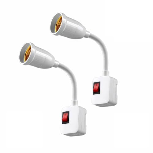 RyanDesign 2-Pack E26/E27 Socket Extension with On/Off Switch, 360° Fully Flexible Neck Plug-in Light Socket Adapter, No Wiring Needed,Flame Retardant PC,for Bedroom,Night Light,Garage,Closet,and Bulb Camera - Image 1