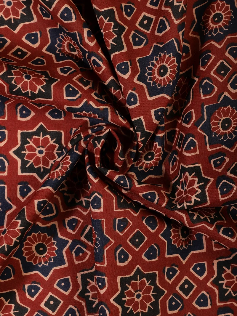 أيه كيه إس Deep Red & Indigo Ajrakh Fabric for Crafting