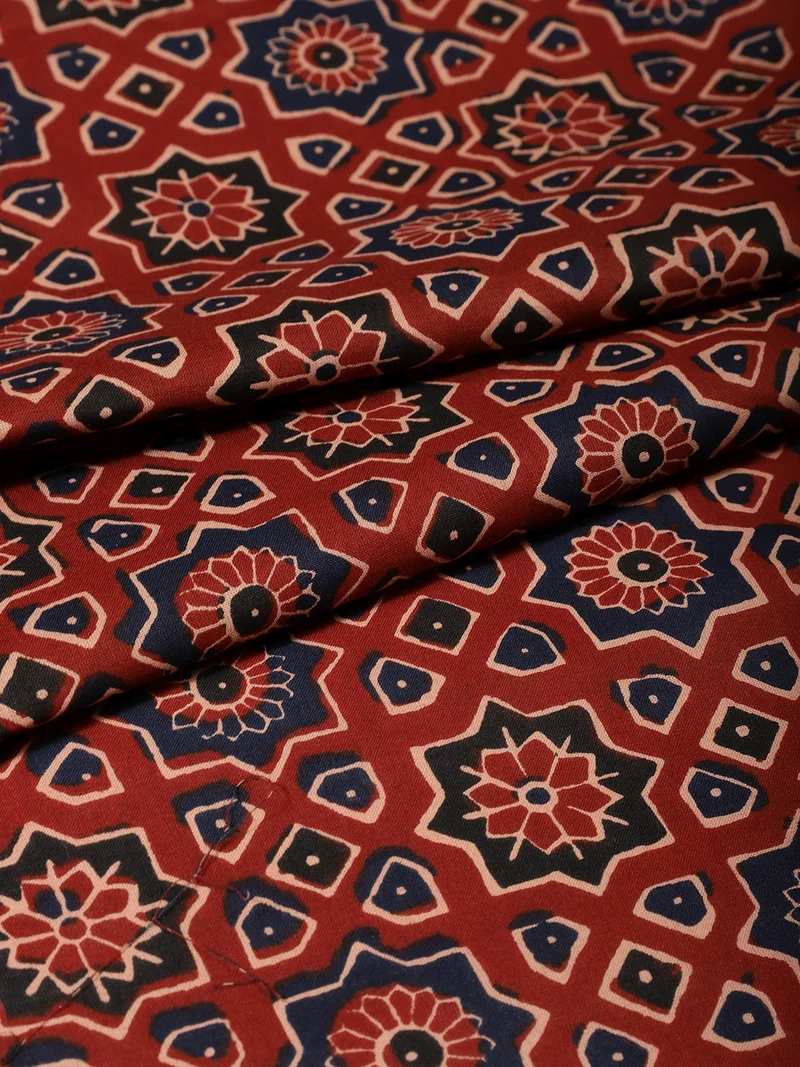أيه كيه إس Deep Red & Indigo Ajrakh Fabric for Crafting