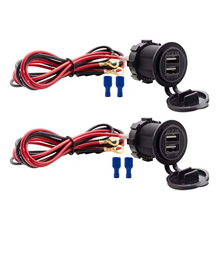 WYMECT Dual USB Charger Socket Waterproof Power Outlet 12V/24V 2.1A & 2.1A for Car Boat Marine RV Mobile Blue LED - Image 1