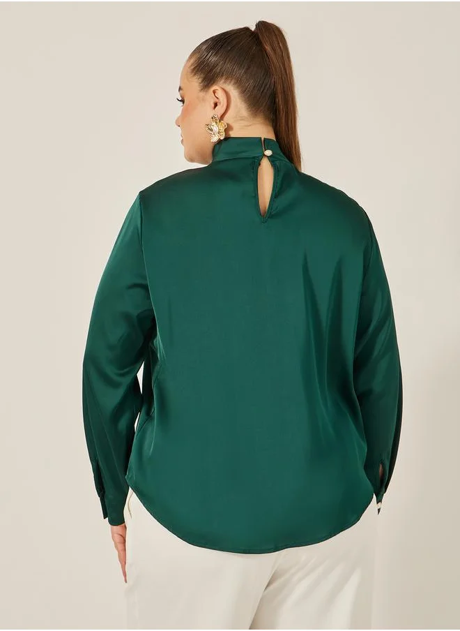 ستايلي Plus Size Satin Twist Neck Regular Fit Blouse
