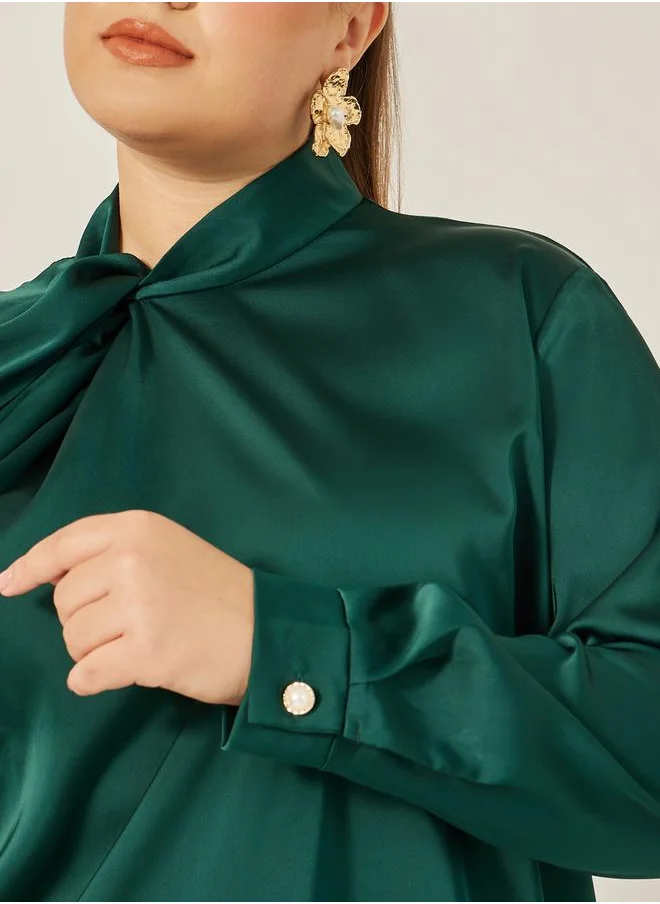 ستايلي Plus Size Satin Twist Neck Regular Fit Blouse