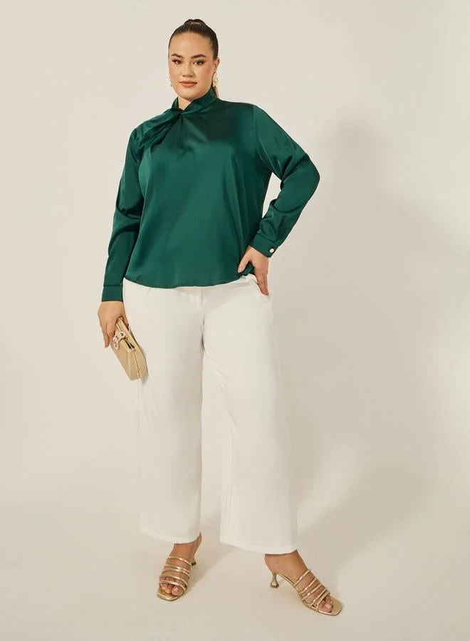Styli Styli Plus Size Satin Twist Neck Regular Fit Blouse