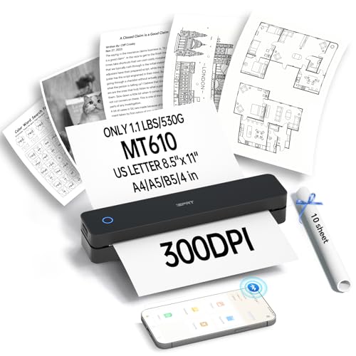 iDPRT Portable Printers Wireless for Travel300dpi Mini Thermal Printer A4Bluetooth Printer for TravelHomeStudyWireless Printers for Home Use Compatible with iOSAndroid and PCBlack - Image 1