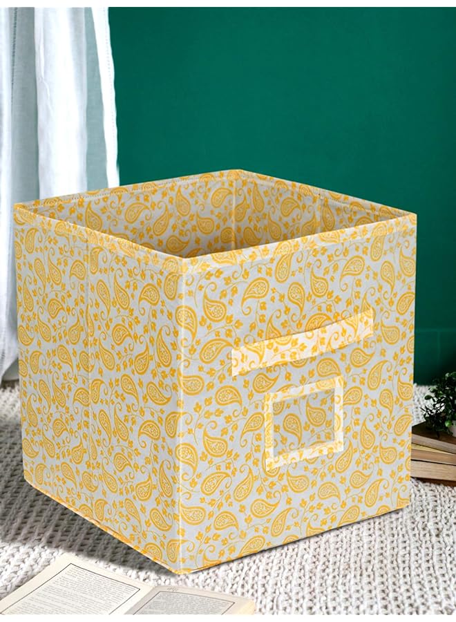 Kuber Industries Industries Metalic Print Non Woven Fabric Foldable Cubes Storage Box With Handle Small (Gold)-Kubmart2100 - Image 1