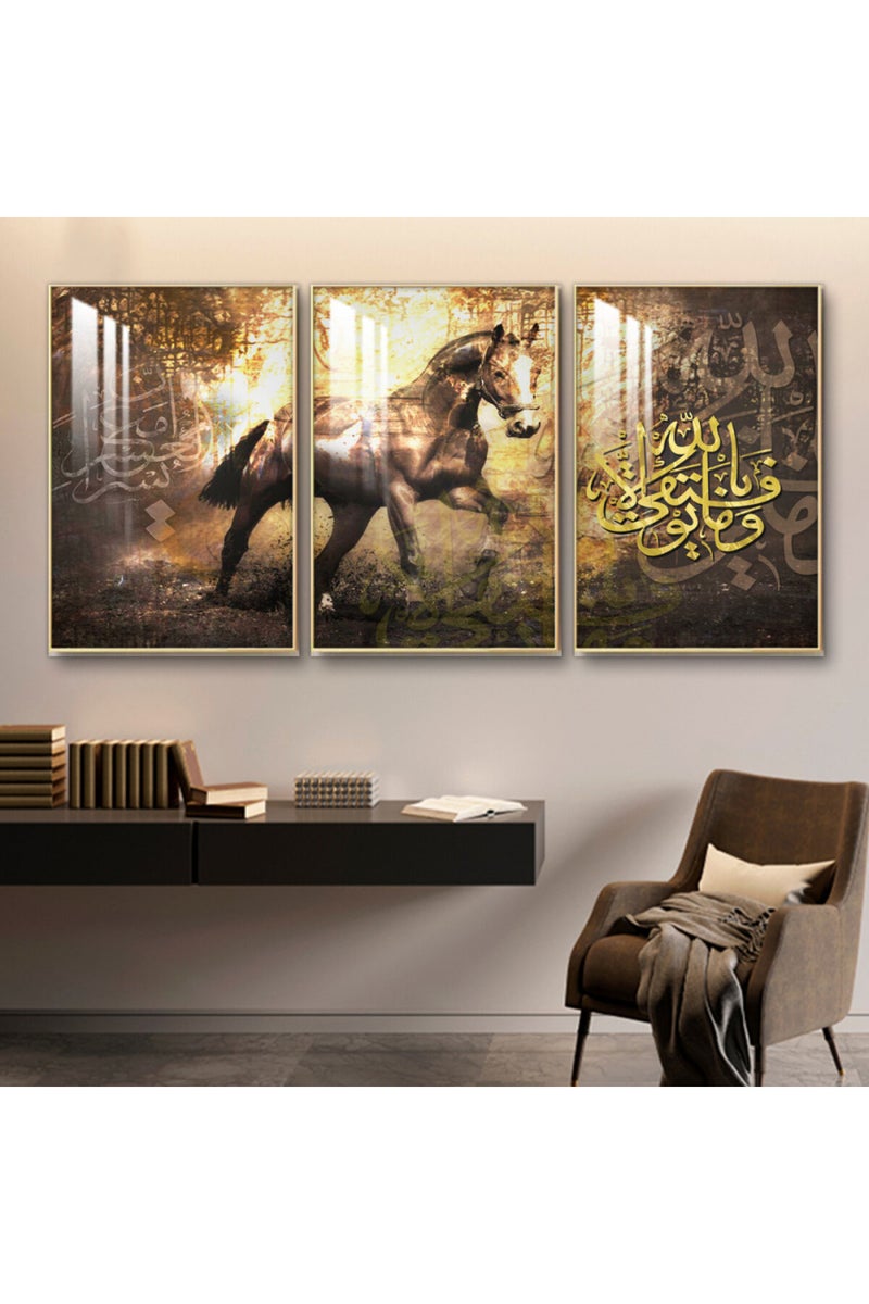 Marktna Three wooden wall painting with a frame and a clear acrylic layer - Image 1