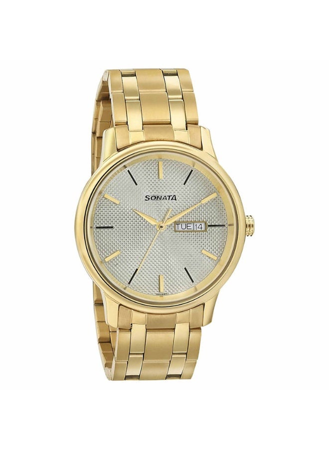سوناتا Quartz Analog with Day and Date Champagne Dial Metal Strap Watch for Men - Image 1