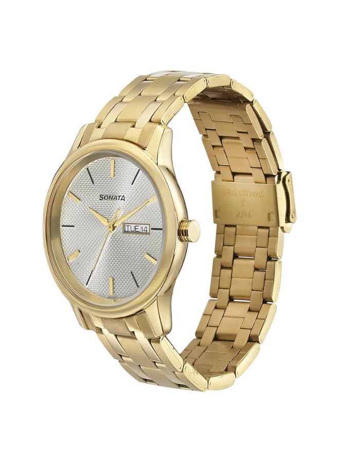 سوناتا Quartz Analog with Day and Date Champagne Dial Metal Strap Watch for Men - Image 2