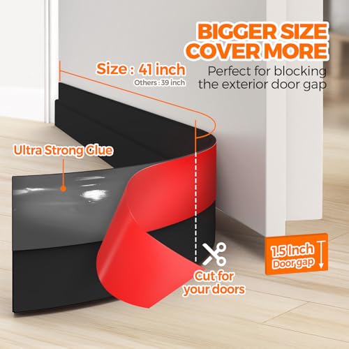 Holikme Door Draft Stopper Under Door Draft Blocker Insulator Doors Sweep Weather Stripping Noise Stopper Strong Adhesive, Black - Image 4