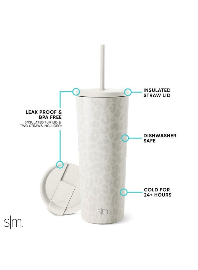 Simple Modern Simple Modern Insulated Tumbler with Lid and Straw | Iced Coffee Cup Reusable Stainless Steel Water Bottle Travel Mug | Gifts for Women Men Her Him | Classic Collection | 24oz | Cream Leopard - Image 2