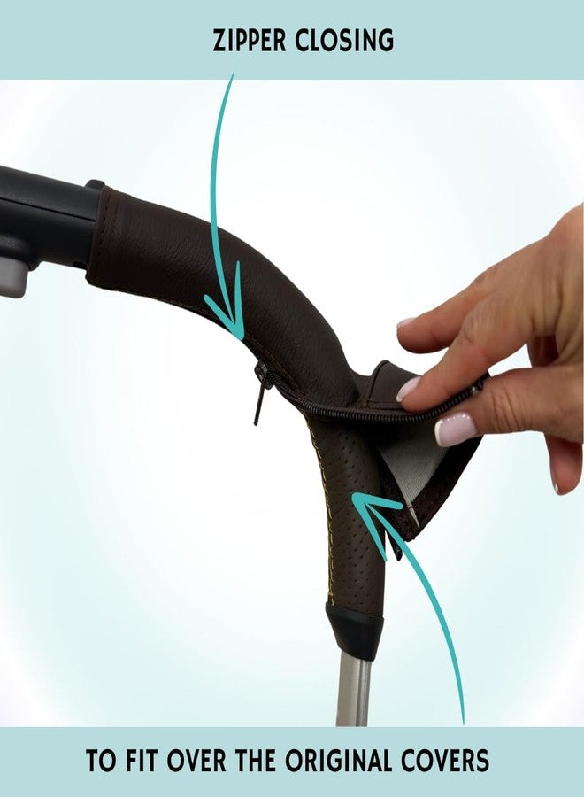 PROTEC TIF | Dark Brown Synthetic Leather Handlebar Covers Compatible with UPPAbaby Vista (V2 & V3, 2019-2020) – Premium Protective Grip Sleeves, Durable & Scratch-Resistant - Image 4