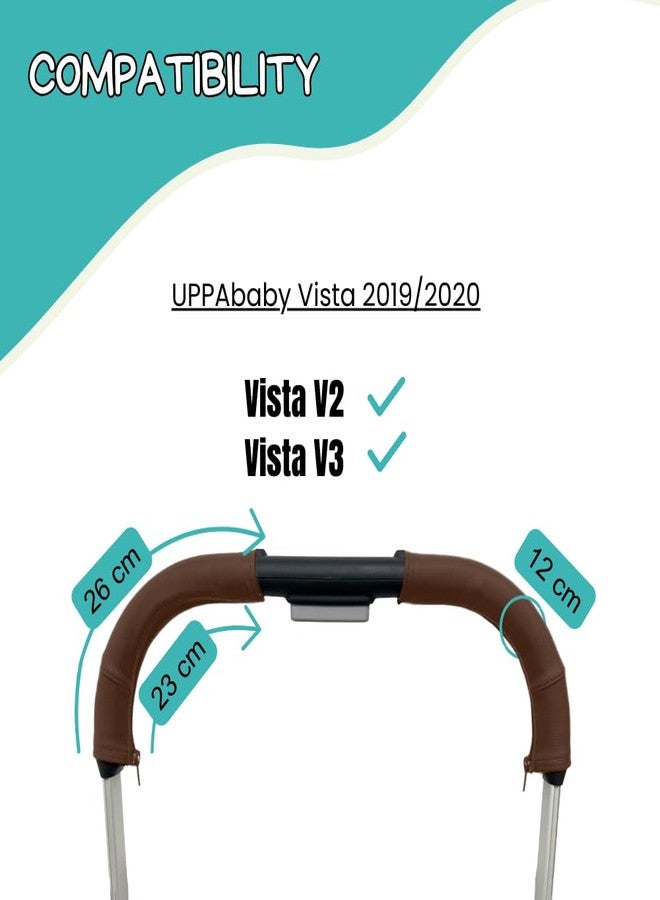 PROTEC TIF | Dark Brown Synthetic Leather Handlebar Covers Compatible with UPPAbaby Vista (V2 & V3, 2019-2020) – Premium Protective Grip Sleeves, Durable & Scratch-Resistant - Image 3