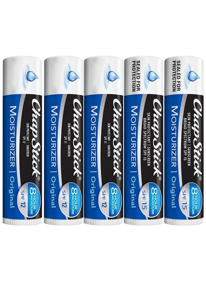 تشابستيك مرطب شفاه تشابستيك 2 في 1 للعناية بالشفاه، عبوة من 5 قطع (3 بعامل حماية من الشمس 12، 2 بعامل حماية من الشمس 15) - مرطب شفاه أصلي بعامل حماية من الشمس واسع الطيف، والصبار وفيتامين هـ، 0.15 أونصة لكل عبوة - Image 1