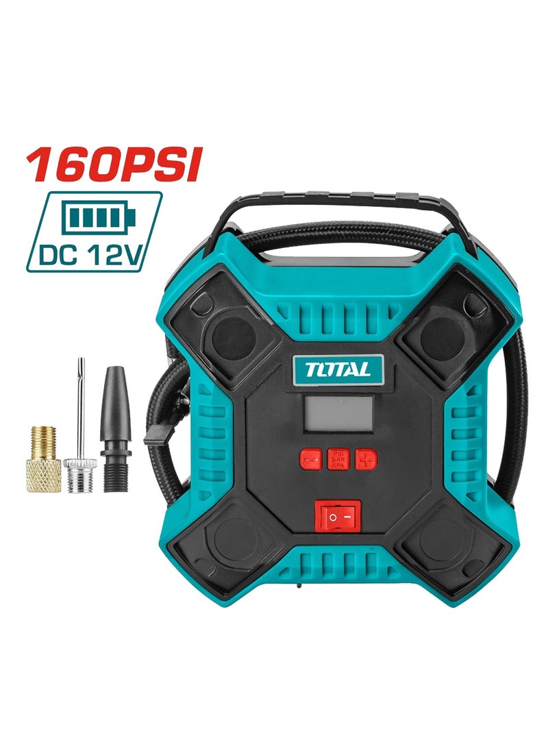 TOTAL - TOTAL TTAC1601 2-in-1 Car Tyre Inflator – 160 PSI DC12V Compressor with LED Light, Adapters for Balls & Inflatables, 35L/min Airflow & Tubeless Tire Puncture Repair Kit Combo - Image 1