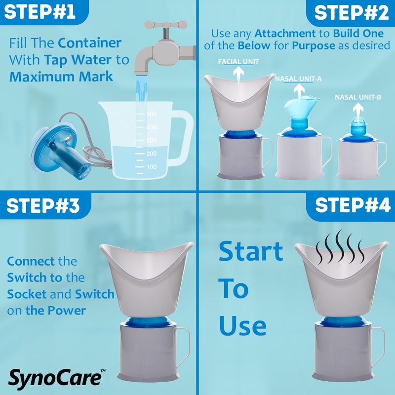SYNOCARE 3 in 1 Steamer for Cold & Cough | Sauna Steamer & Vaporizer for Skin & Face Steam, Steam Inhaler & Vaporizer Machine | Facial Steamer for Cough, Congestion & Sinus Relief for Adult & Kids - Image 5