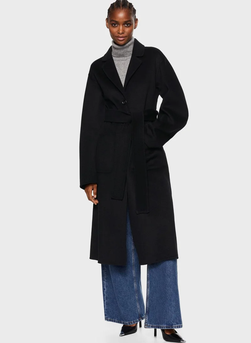 MANGO Tie Detail Longline Coat