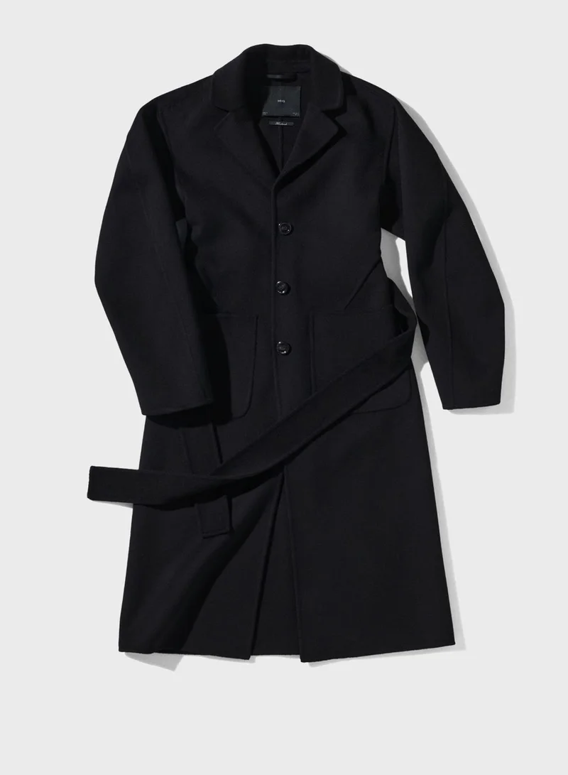 MANGO Tie Detail Longline Coat
