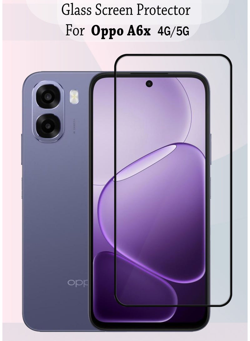 واقي شاشة Oppo A6x 4G/5G | زجاج مقوى متوافق مع Oppo A6x 4G/5G | واقي شاشة عالي الدقة بالكامل، زجاج مقوى مقاوم للخدش، تغطية كاملة للحواف، مع طقم تركيب سهل - أسود - Image 1
