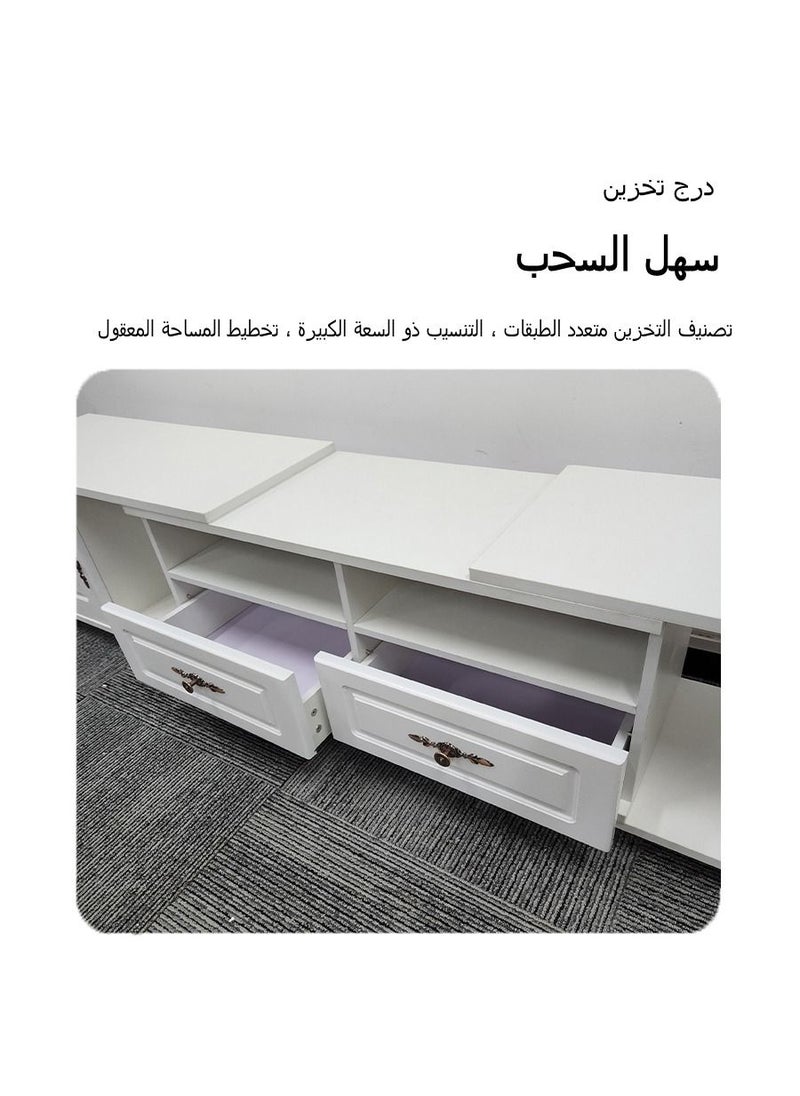 اديببولا - طاولة تلفاز قابلة للسحب، خزانة تلفزيون باللون الأبيض، مقاس 140 ¼ 220 × 30 × 40 سم - Image 1